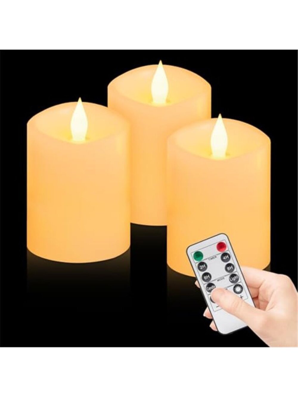 Flameless LED Pillar Candles Remote Control Flickering Battery Operated Set